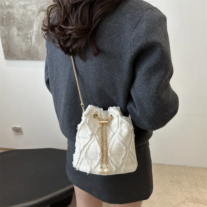 Navy Blue Drawstring Bucket Bag for Women - Image 6