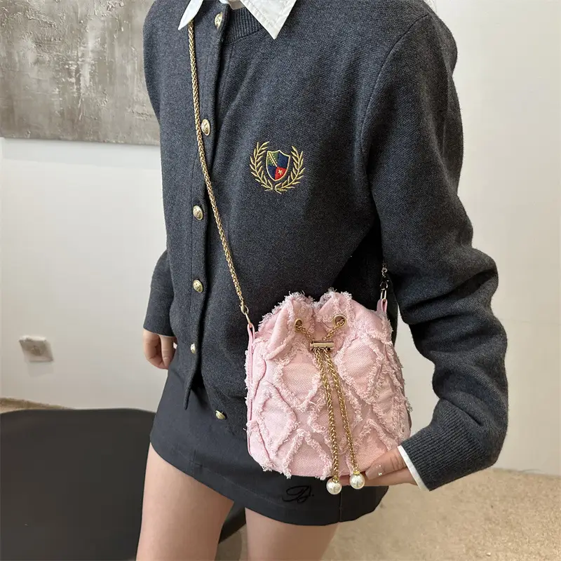 Navy Blue Drawstring Bucket Bag for Women - Image 7