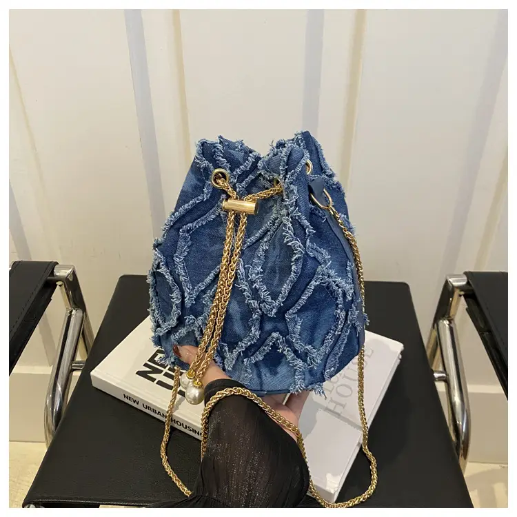 Navy Blue Drawstring Bucket Bag for Women — feature 12