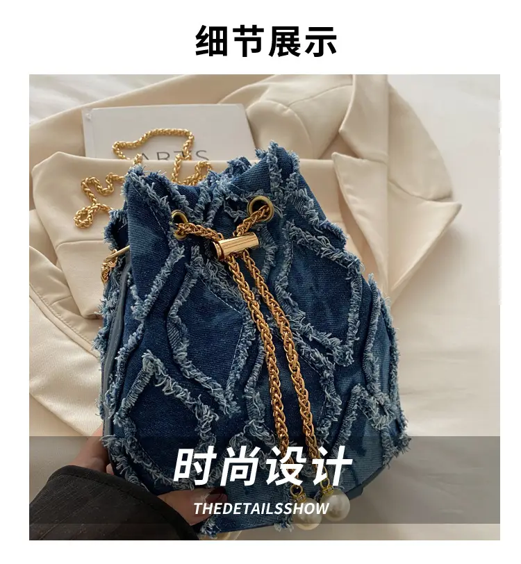 Navy Blue Drawstring Bucket Bag for Women — feature 3