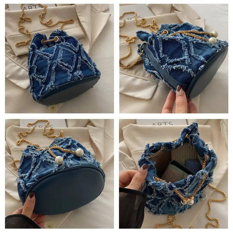 Navy Blue Drawstring Bucket Bag for Women — feature 7