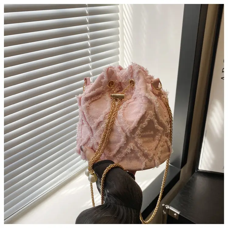 Navy Blue Drawstring Bucket Bag for Women - Image 2