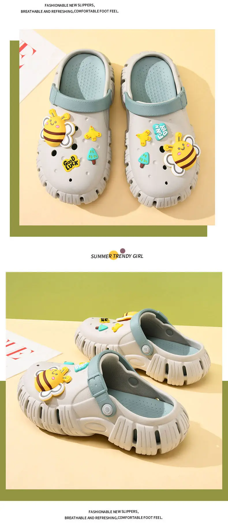 Thick-soled hole shoes women's summer non-slip breathable slippers cartoon EVA breathable wear-resistant non-smelly feet outside wear sandals — feature 16