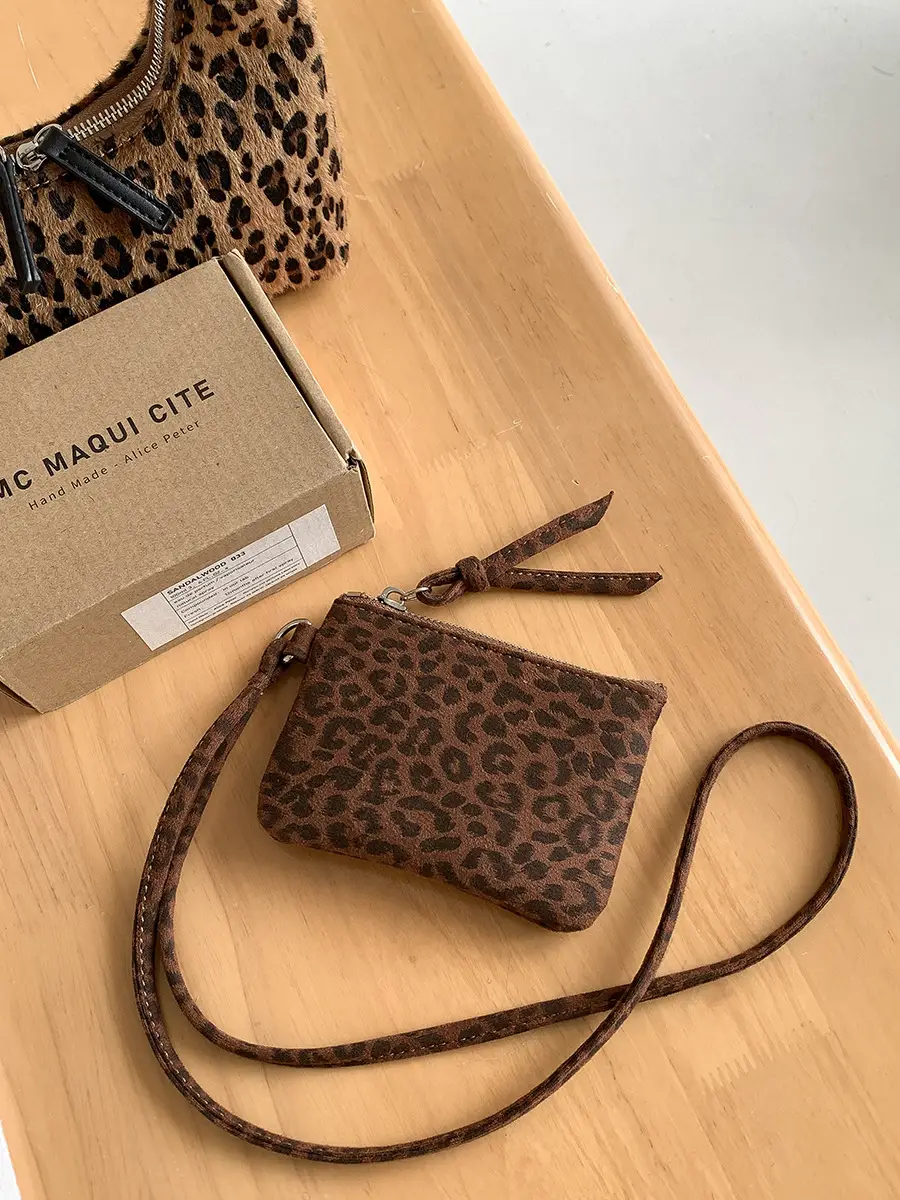 Neck-Hanging Mini Leather Coin Purse Brown - Image 9