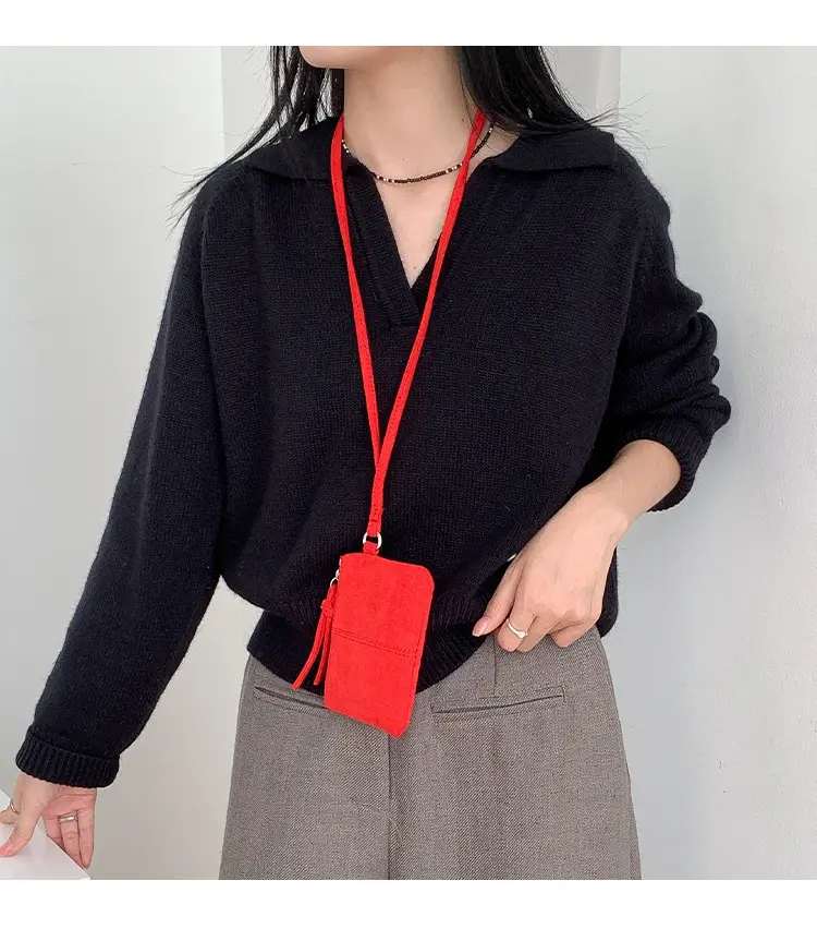 Neck-Hanging Mini Leather Coin Purse Brown — feature 24