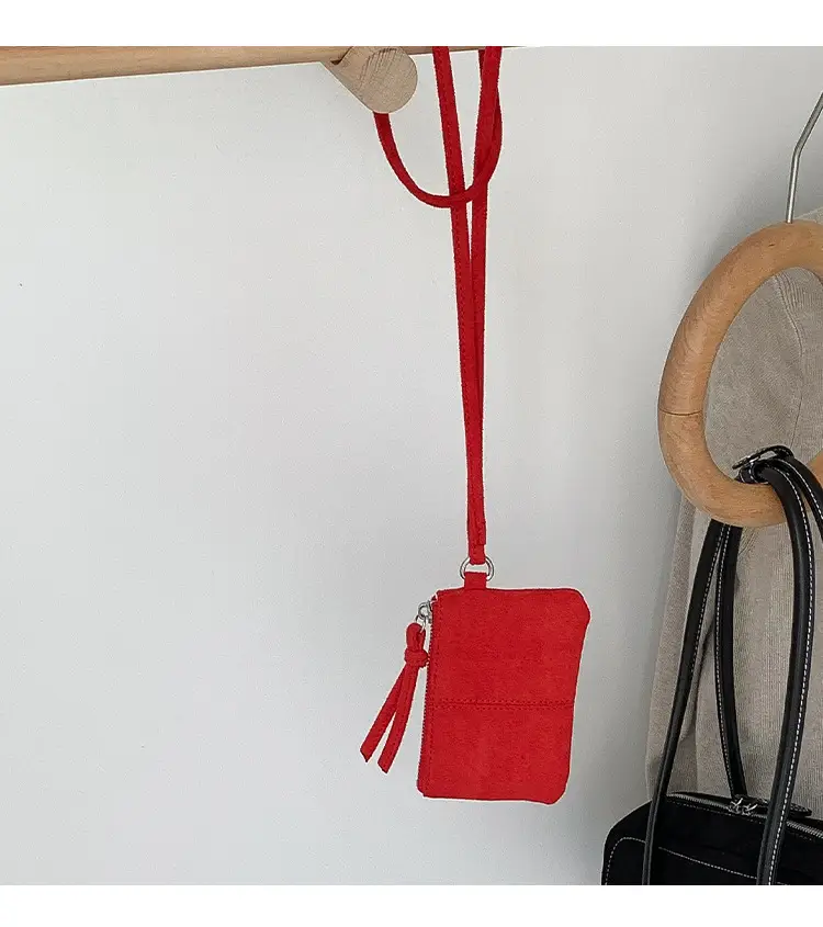 Neck-Hanging Mini Leather Coin Purse Brown — feature 43