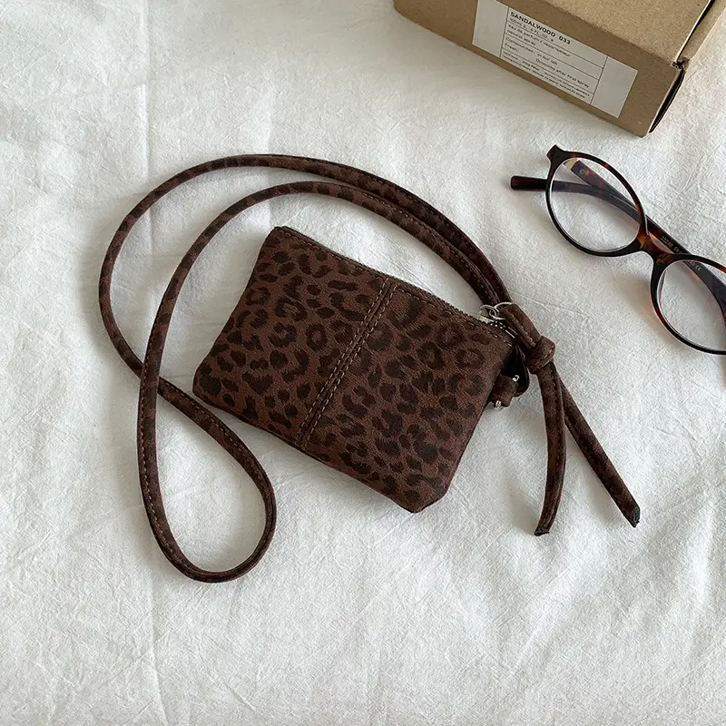 Neck-Hanging Mini Leather Coin Purse Brown - Image 4