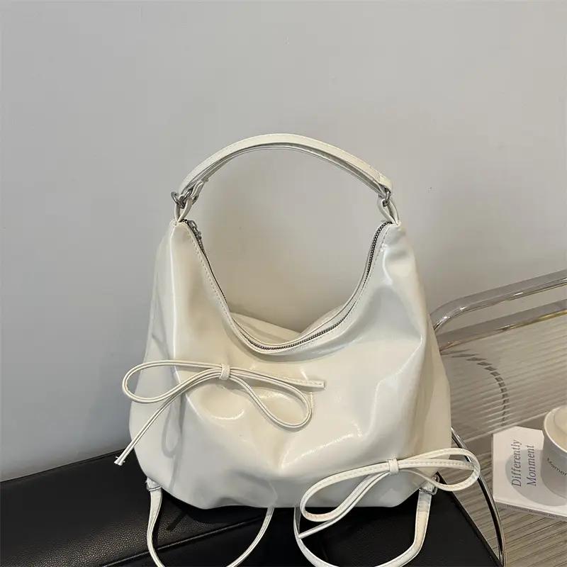 Women's White Bow Shoulder Bag 2024 Casual Large Capacity - Image 5