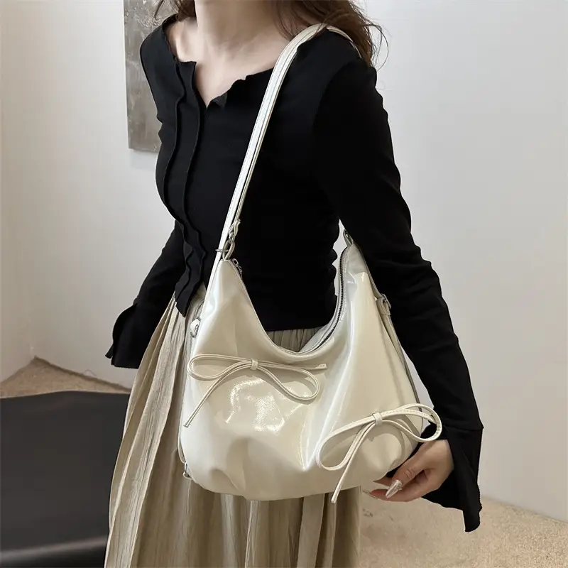 Women's White Bow Shoulder Bag 2024 Casual Large Capacity - Image 6