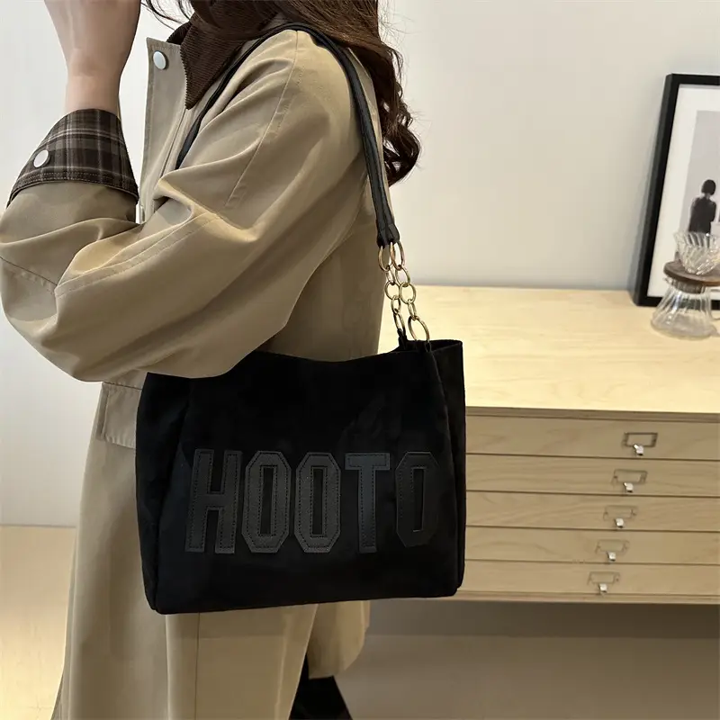 Black Letter Print Shoulder Bag for Women