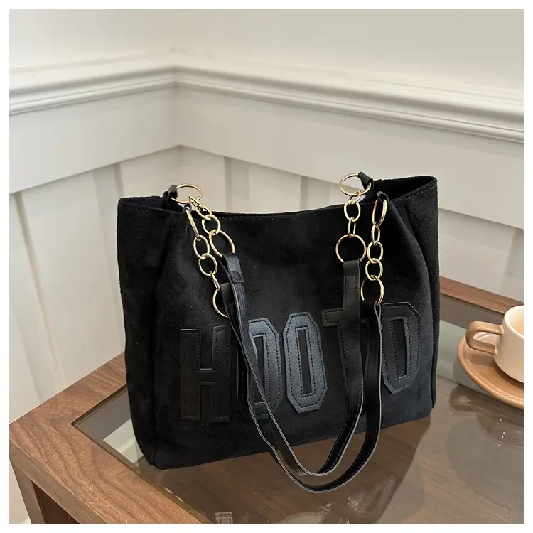 Black Letter Print Shoulder Bag for Women