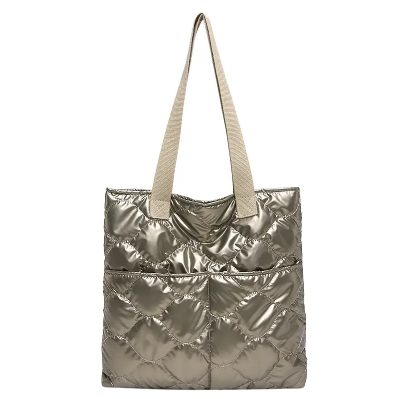 Silver Quilted Women's Tote Bag Large Capacity - Image 8