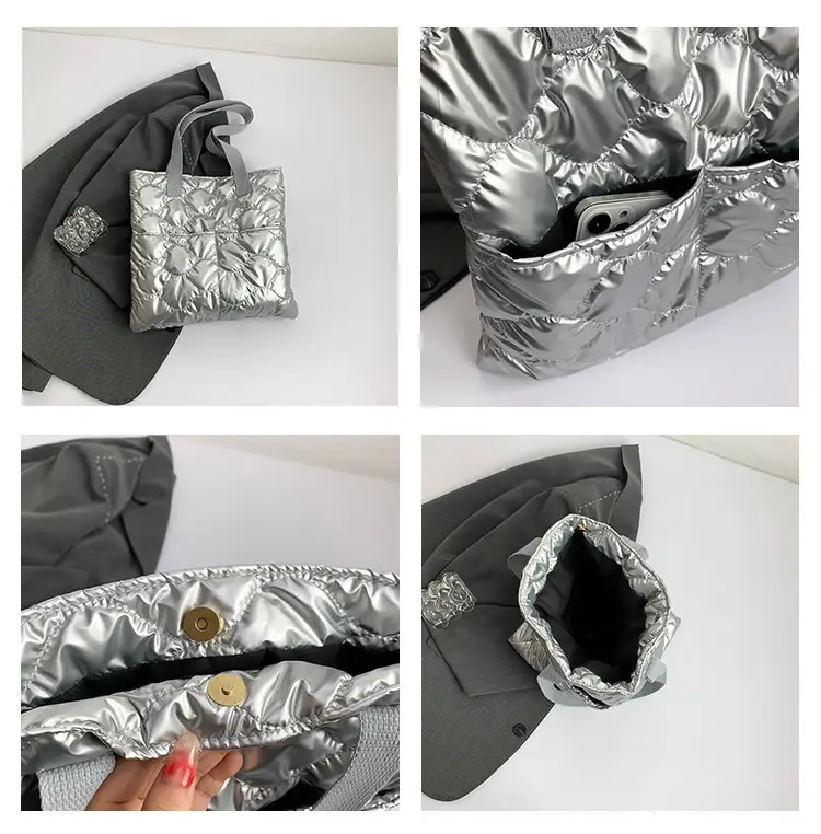 Silver Quilted Women's Tote Bag Large Capacity — feature 10