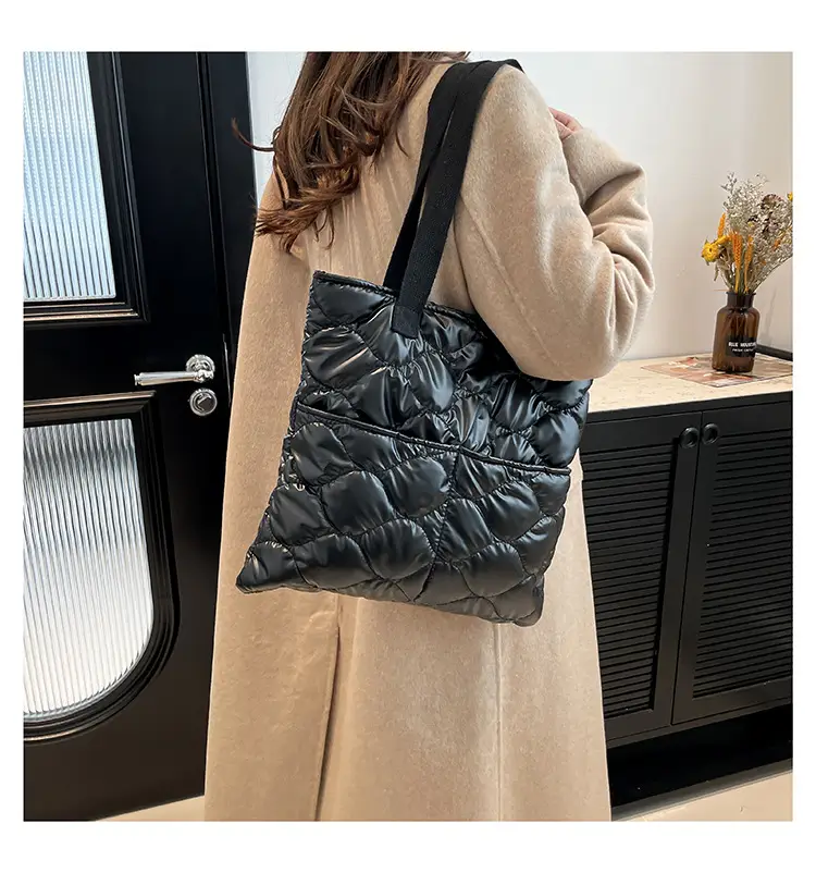 Silver Quilted Women's Tote Bag Large Capacity — feature 13