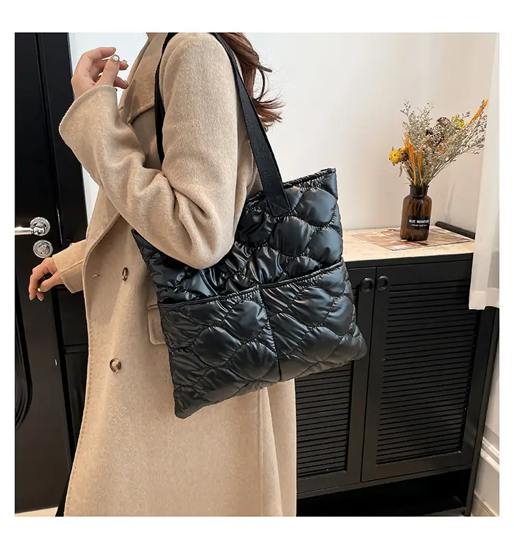 Silver Quilted Women's Tote Bag Large Capacity — feature 14