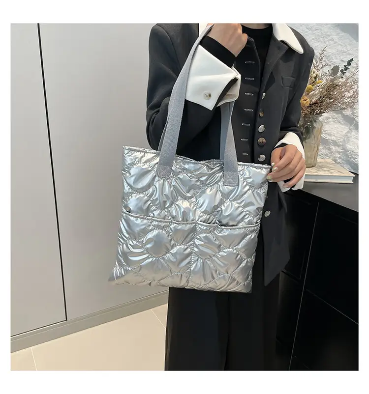 Silver Quilted Women's Tote Bag Large Capacity — feature 15