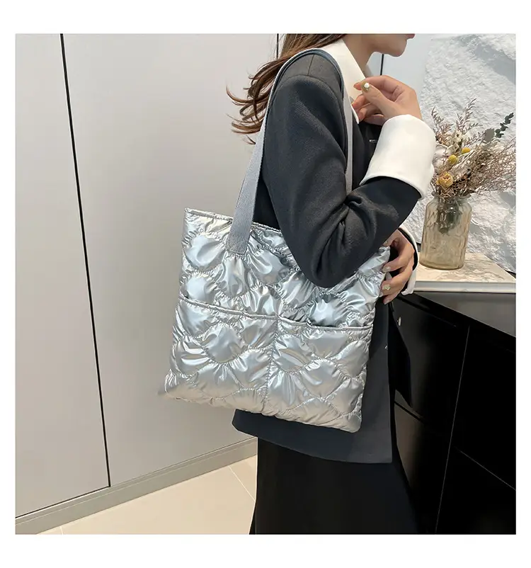 Silver Quilted Women's Tote Bag Large Capacity — feature 16