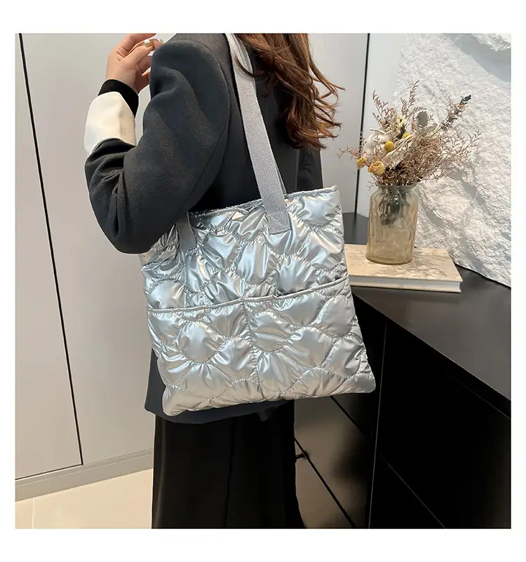 Silver Quilted Women's Tote Bag Large Capacity — feature 17