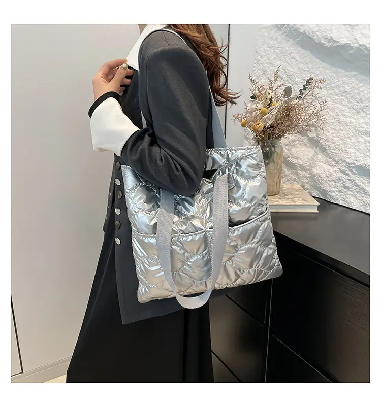 Silver Quilted Women's Tote Bag Large Capacity — feature 18