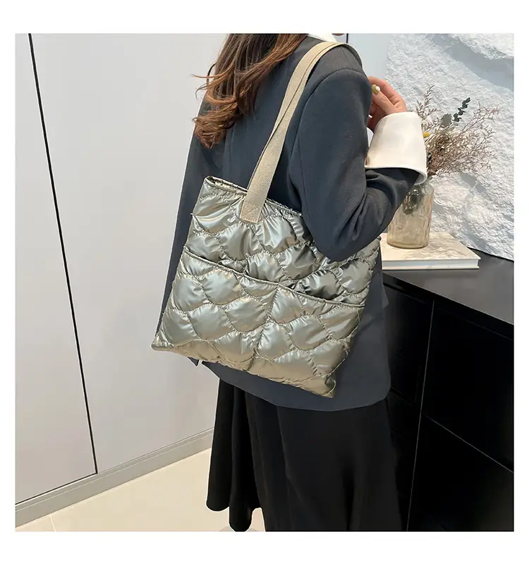 Silver Quilted Women's Tote Bag Large Capacity — feature 19