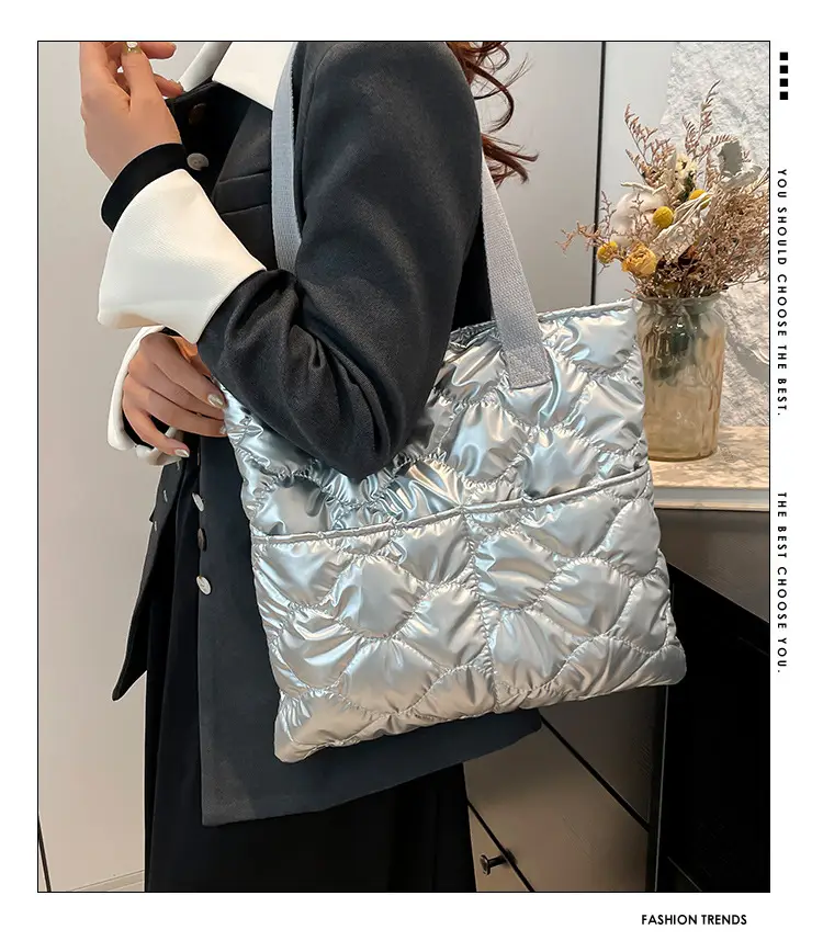 Silver Quilted Women's Tote Bag Large Capacity — feature 2