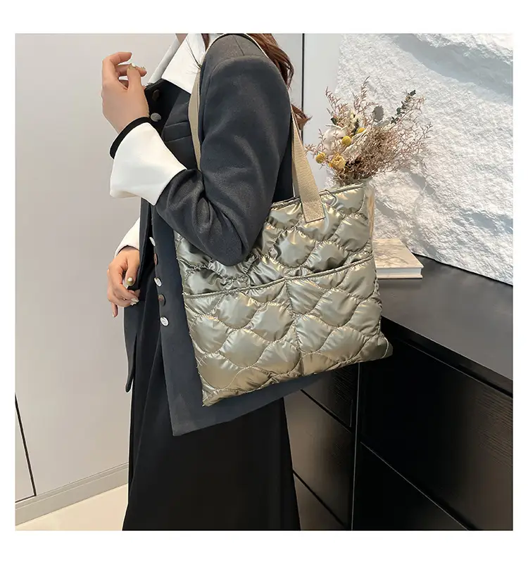 Silver Quilted Women's Tote Bag Large Capacity — feature 20