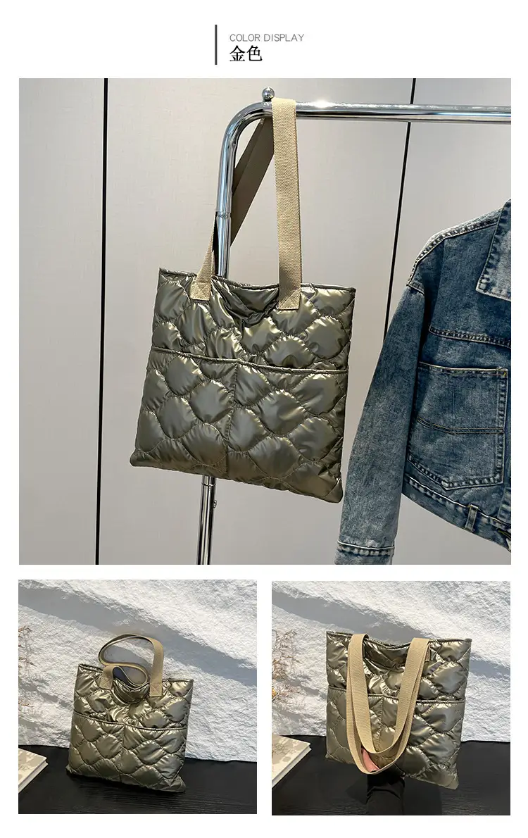 Silver Quilted Women's Tote Bag Large Capacity — feature 24