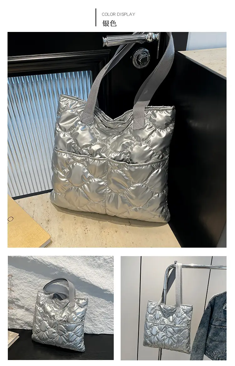 Silver Quilted Women's Tote Bag Large Capacity — feature 25