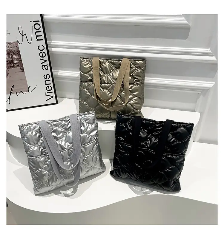 Silver Quilted Women's Tote Bag Large Capacity — feature 26