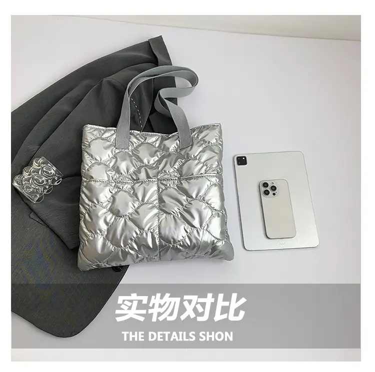 Silver Quilted Women's Tote Bag Large Capacity — feature 7
