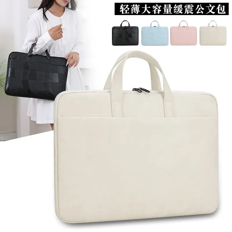 Black Cuff Leather Laptop Shoulder Bag Business Commuter - Image 5