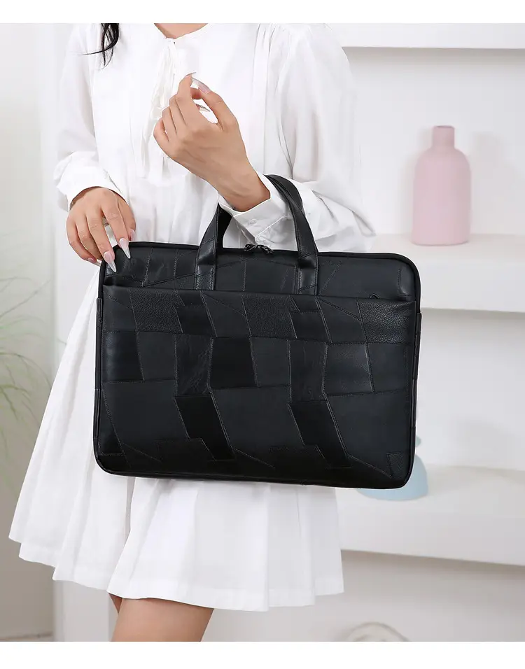 Black Cuff Leather Laptop Shoulder Bag Business Commuter — feature 17