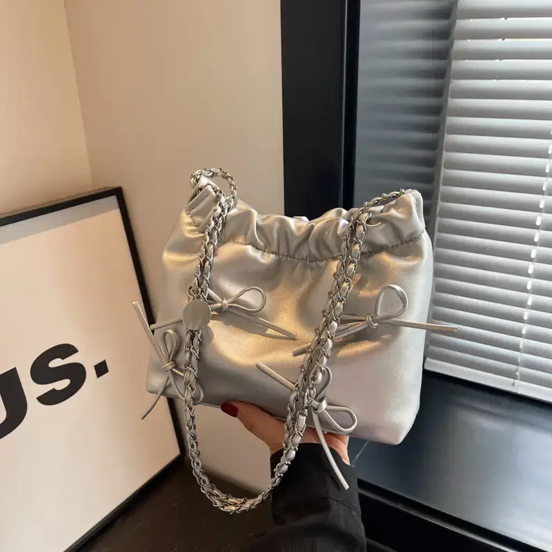 Women's Bow Chain Shoulder Bag Cream 2024 - Image 6