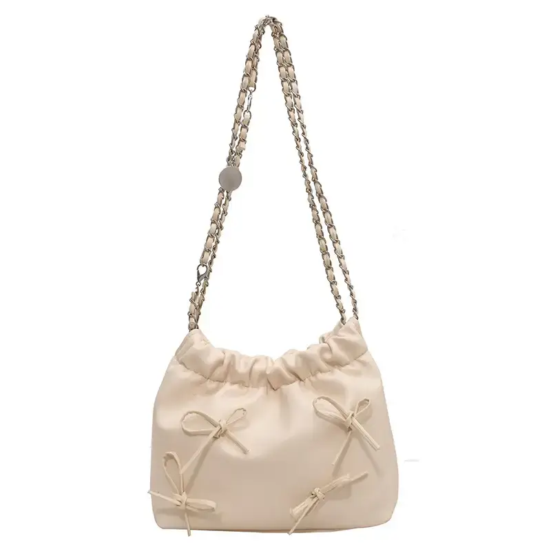 Women's Bow Chain Shoulder Bag Cream 2024 - Image 9