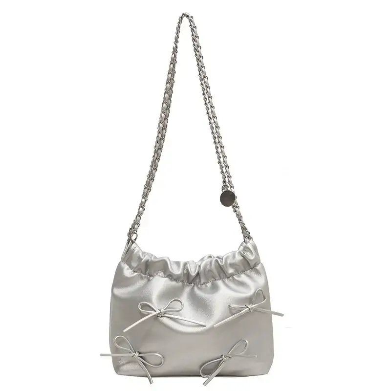 Women's Bow Chain Shoulder Bag Cream 2024 - Image 3