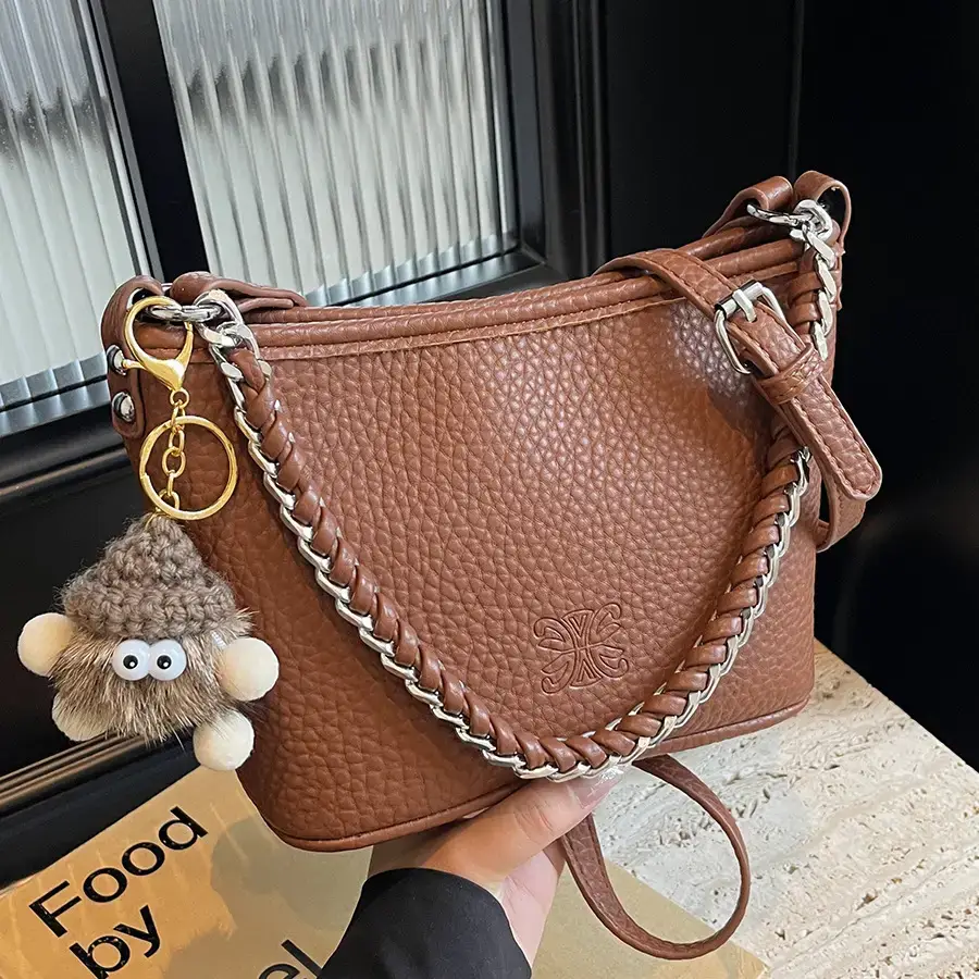White Korean-style Shoulder Crossbody Tote Bag - Image 6