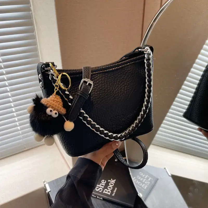 White Korean-style Shoulder Crossbody Tote Bag - Image 8