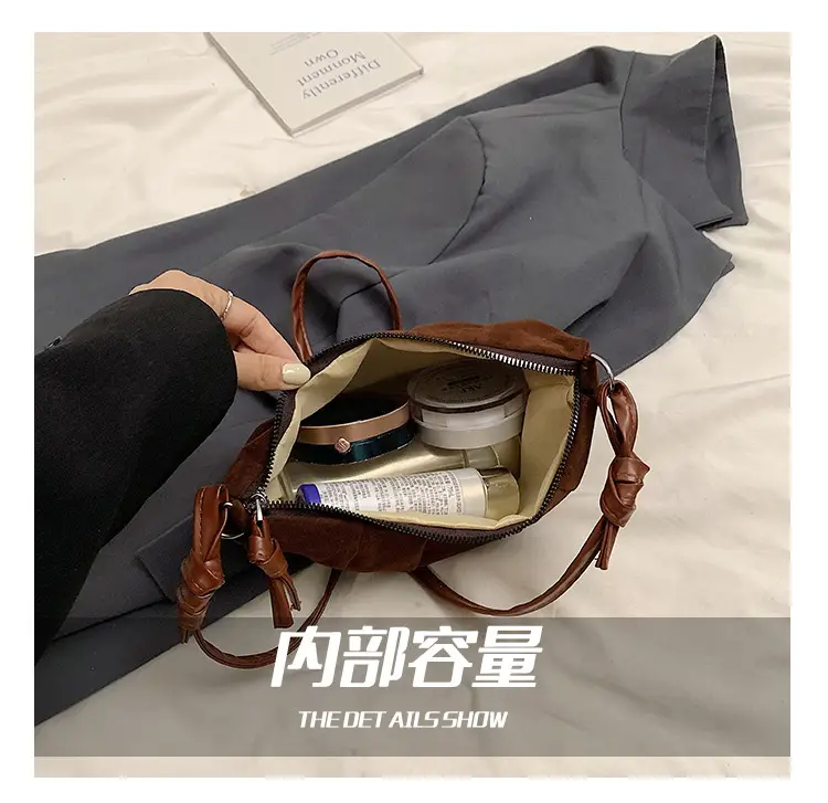 Women Retro Underarm Bag Brown Croc Stitched Shoulder Messenger — feature 10