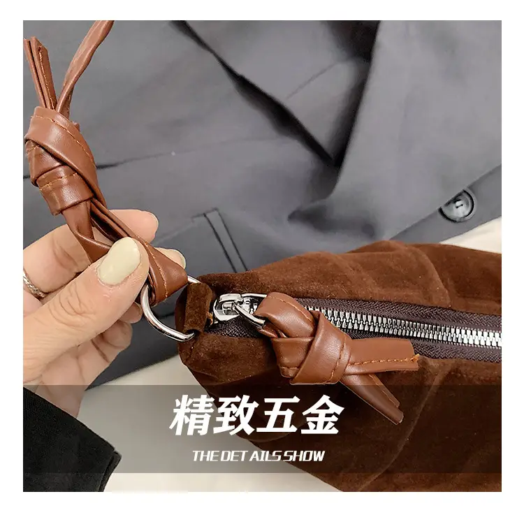 Women Retro Underarm Bag Brown Croc Stitched Shoulder Messenger — feature 11