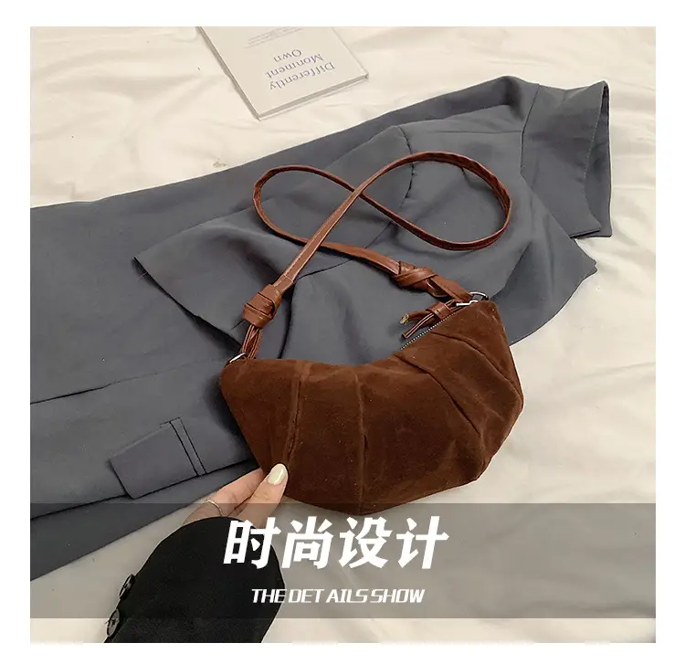Women Retro Underarm Bag Brown Croc Stitched Shoulder Messenger — feature 12