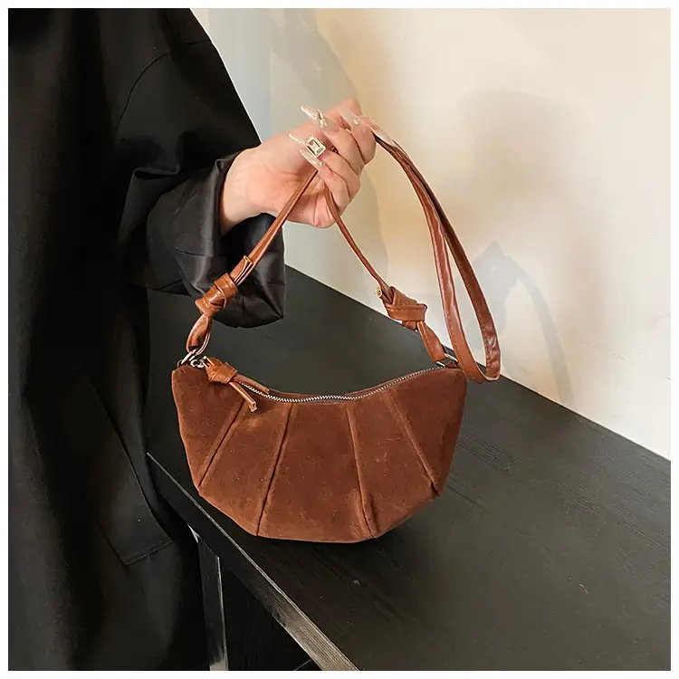 Women Retro Underarm Bag Brown Croc Stitched Shoulder Messenger — feature 14