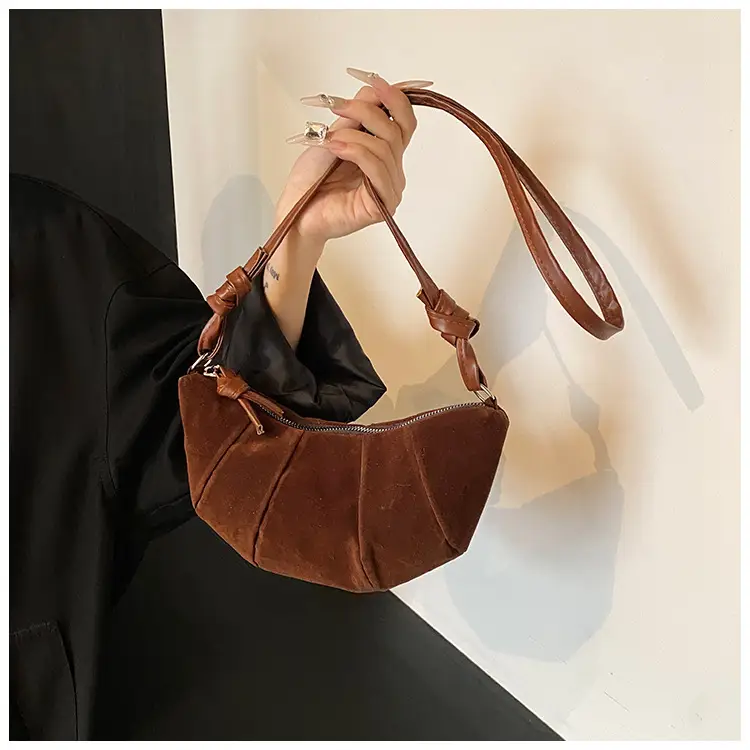 Women Retro Underarm Bag Brown Croc Stitched Shoulder Messenger — feature 15