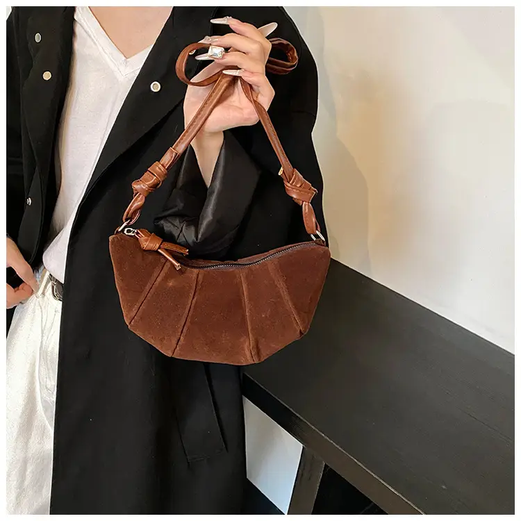 Women Retro Underarm Bag Brown Croc Stitched Shoulder Messenger — feature 16