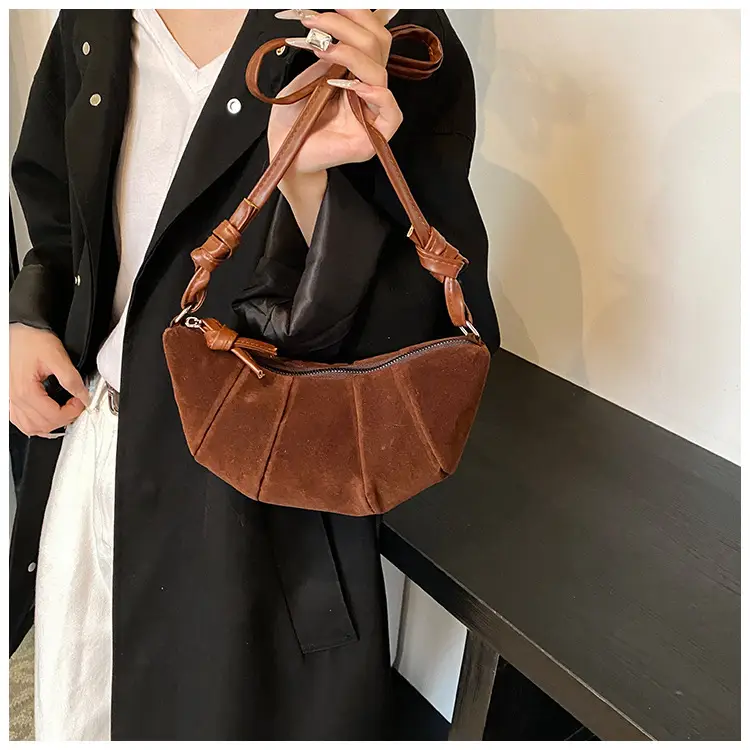 Women Retro Underarm Bag Brown Croc Stitched Shoulder Messenger — feature 17