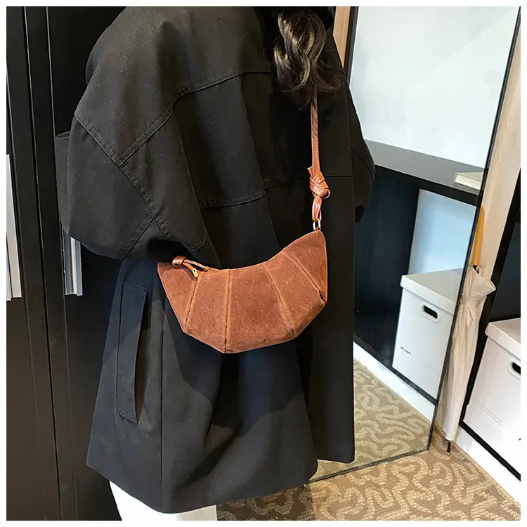 Women Retro Underarm Bag Brown Croc Stitched Shoulder Messenger — feature 18