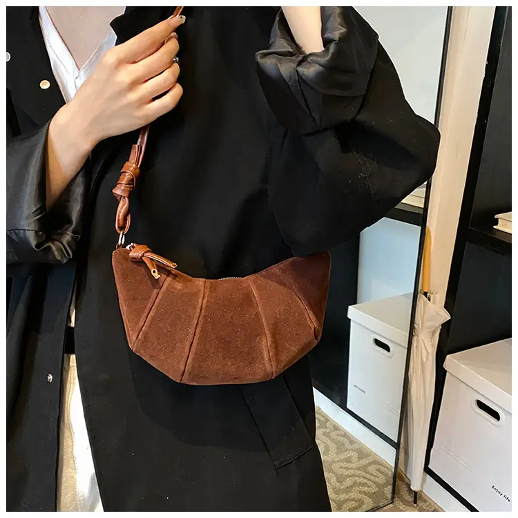 Women Retro Underarm Bag Brown Croc Stitched Shoulder Messenger — feature 19