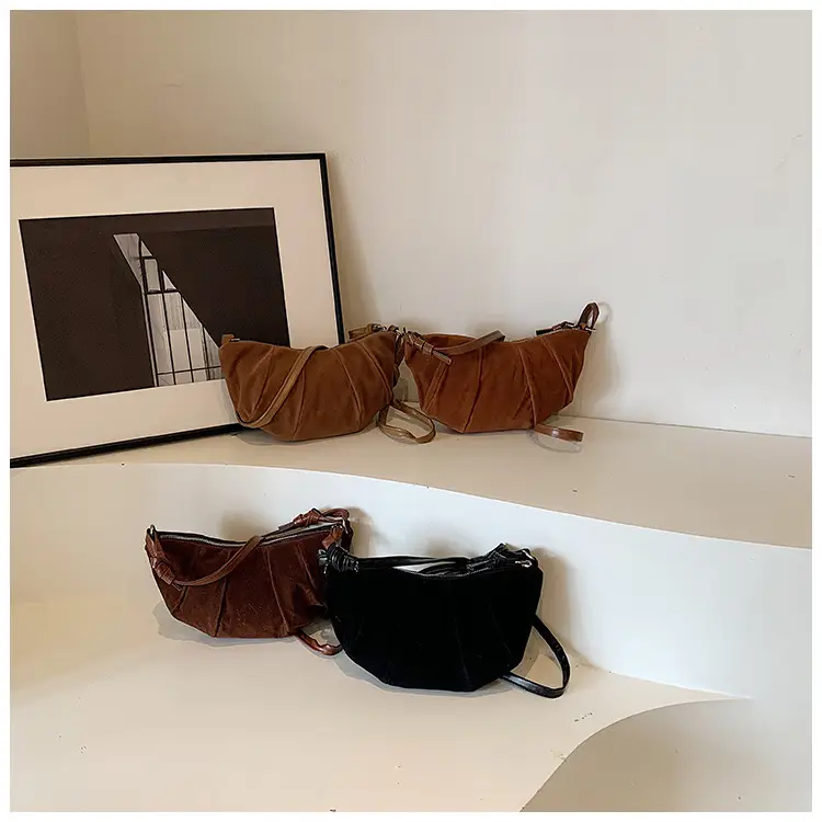 Women Retro Underarm Bag Brown Croc Stitched Shoulder Messenger — feature 2