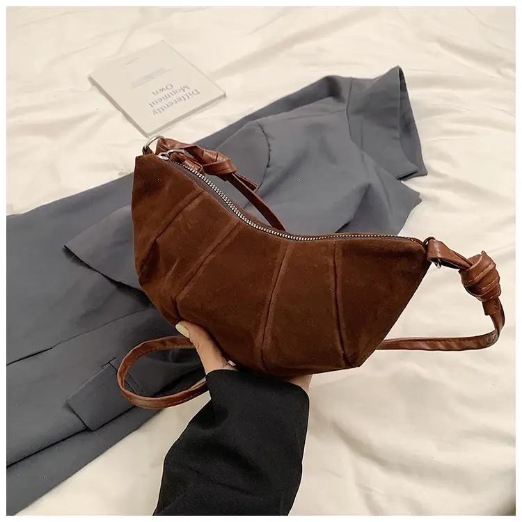 Women Retro Underarm Bag Brown Croc Stitched Shoulder Messenger — feature 23