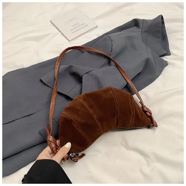 Women Retro Underarm Bag Brown Croc Stitched Shoulder Messenger — feature 24