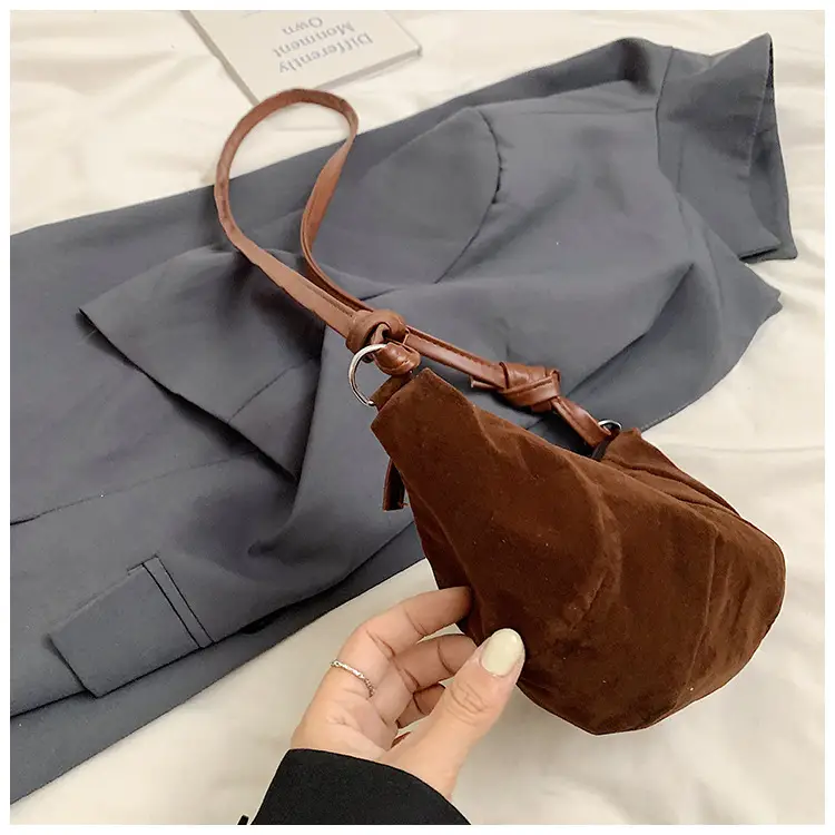 Women Retro Underarm Bag Brown Croc Stitched Shoulder Messenger — feature 28